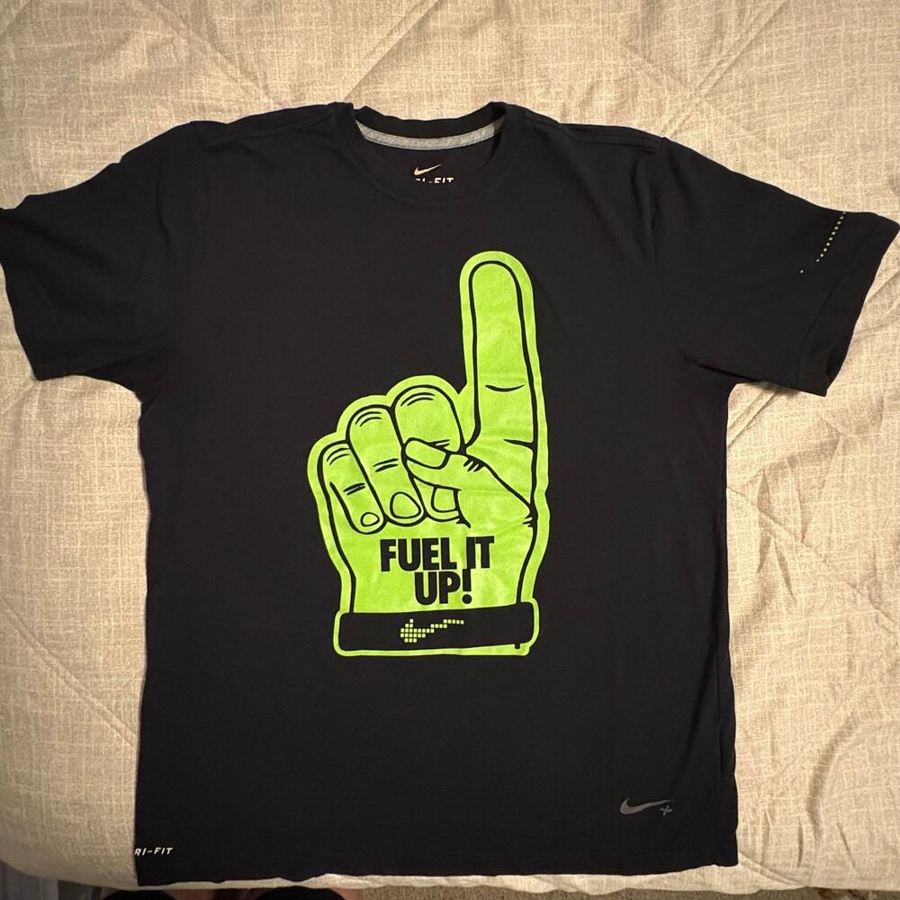 Nike Dri-FIT “Fuel It Up!” Graphic T-Shirt Men’s Large Black Neon Green Nike+